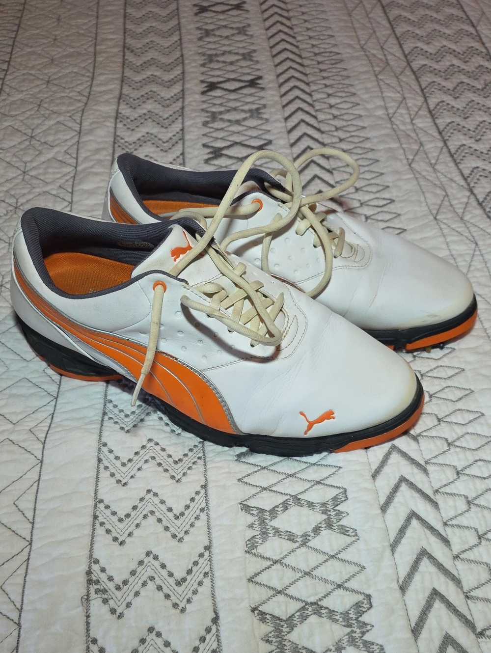 Puma White and Orange Men's Golf Shoes